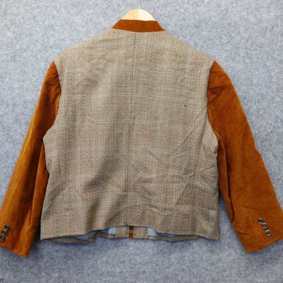 Vintage Tweed Jacket Womens L 12 Brown Plaid HARVE BENARD Velvet Mandarin Collar - Picture 16 of 16